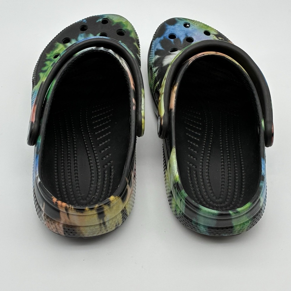 Crocs Classic Black Tie Dye Graphic Clogs Flips Slides Men's 6 Women's 8 - Picture 3 of 8